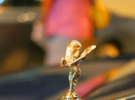 gold and black car hood ornament