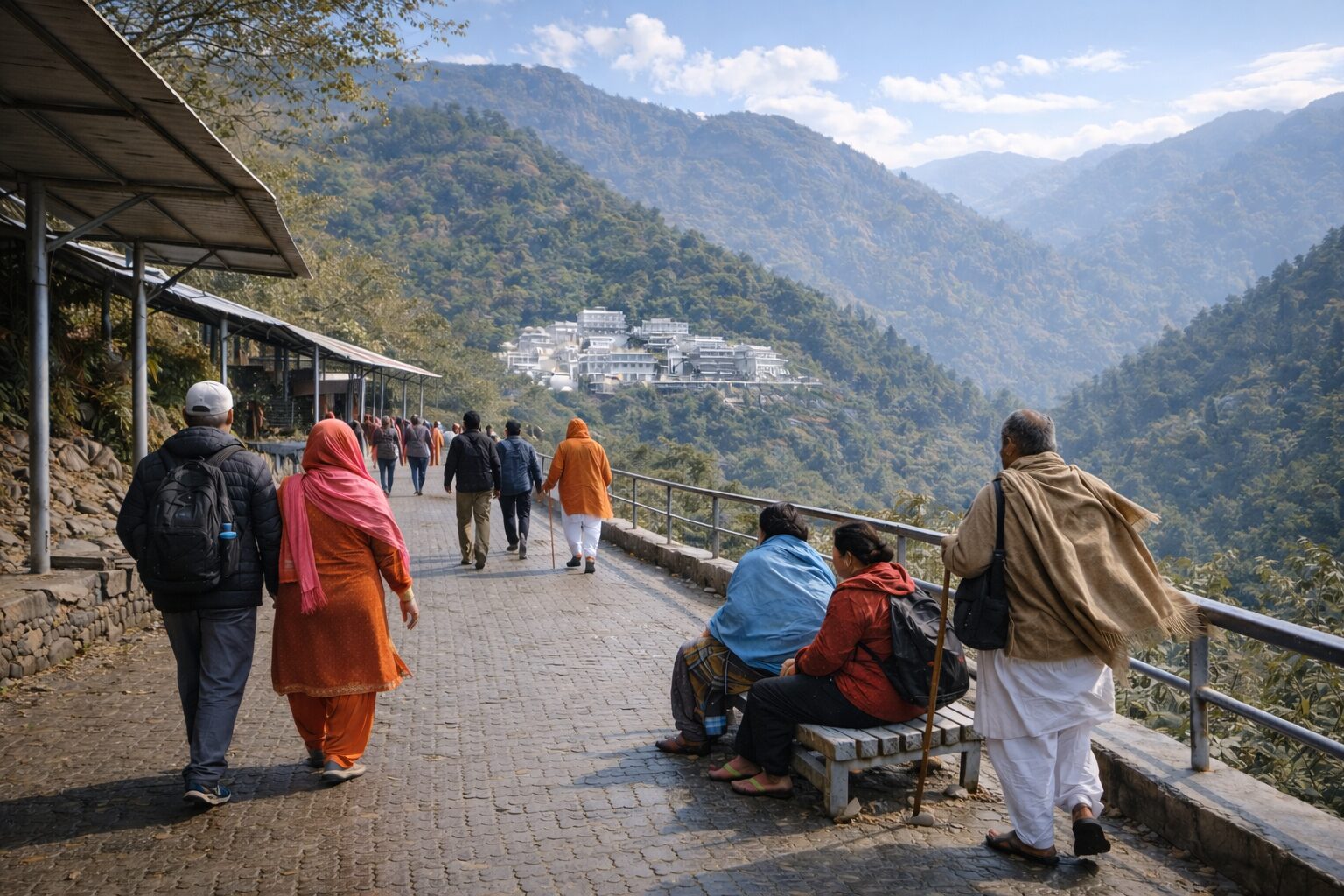 Sunny winter afternoon offering comfortable walking conditions near katra