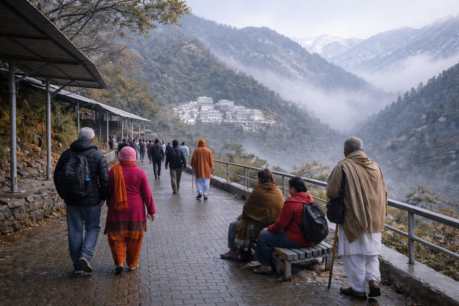 Cold winter morning conditions around katra before starting the vaishno devi yatra