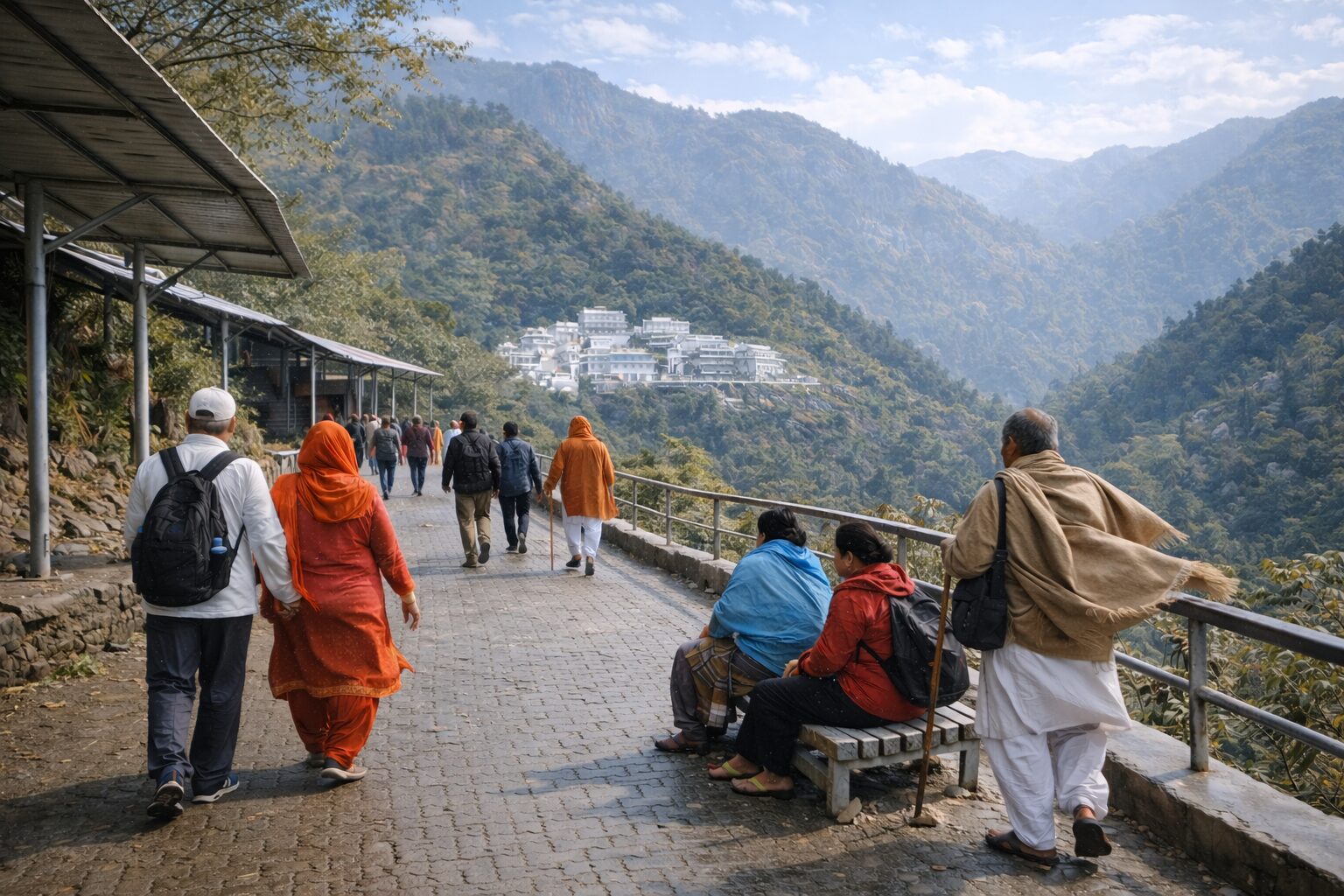 Pleasant and cool afternoon walking conditions on the vaishno devi track from katra