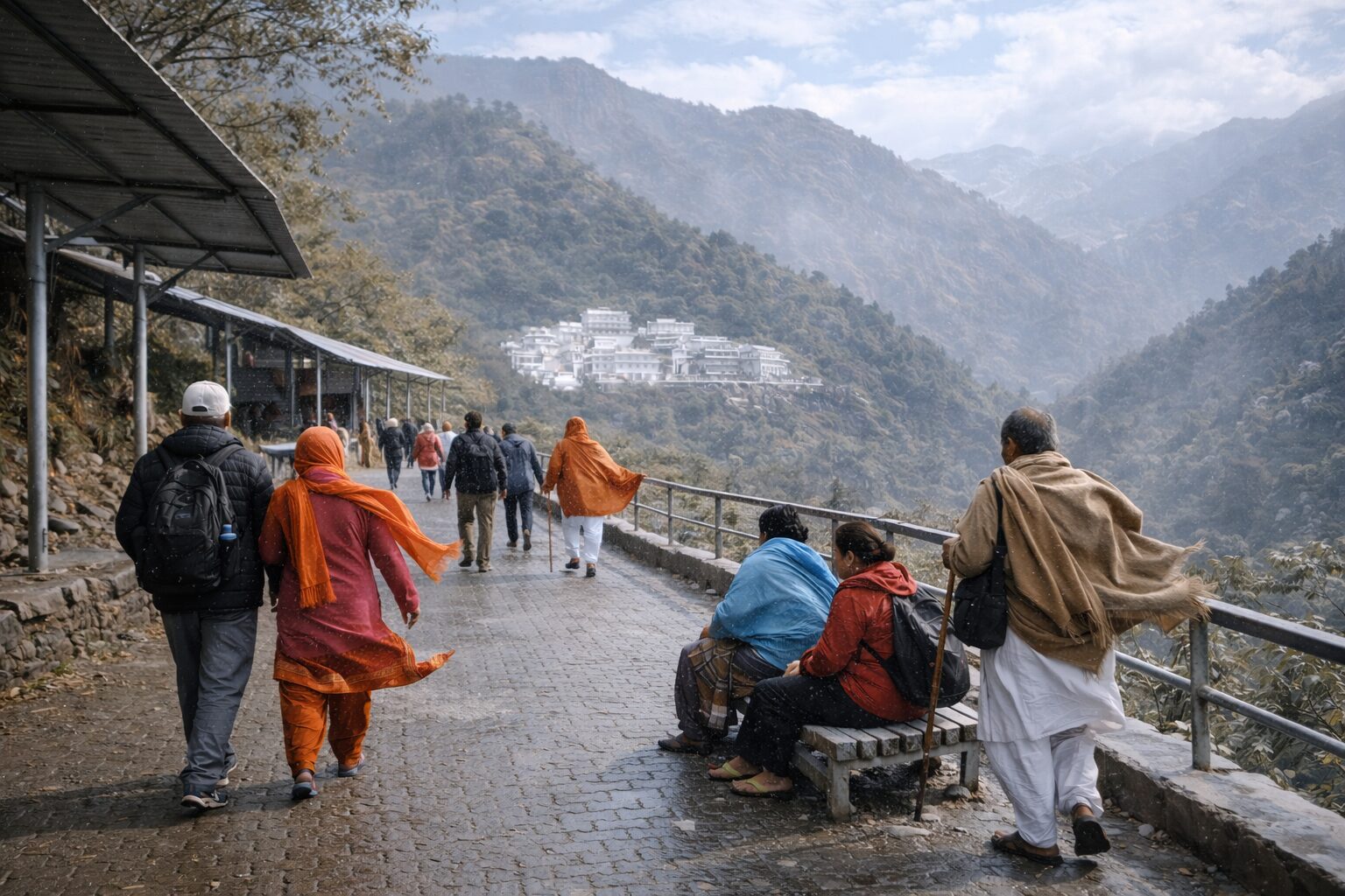 Windy winter conditions on a hill stretch near vaishno devi